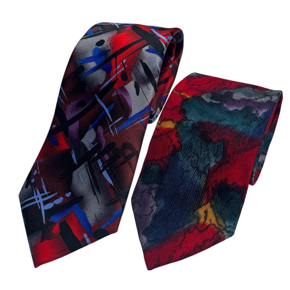 Jerry Garcia Lot 2 Necktie Tie Collection 60 Northern Lights Abstract Stonehenge